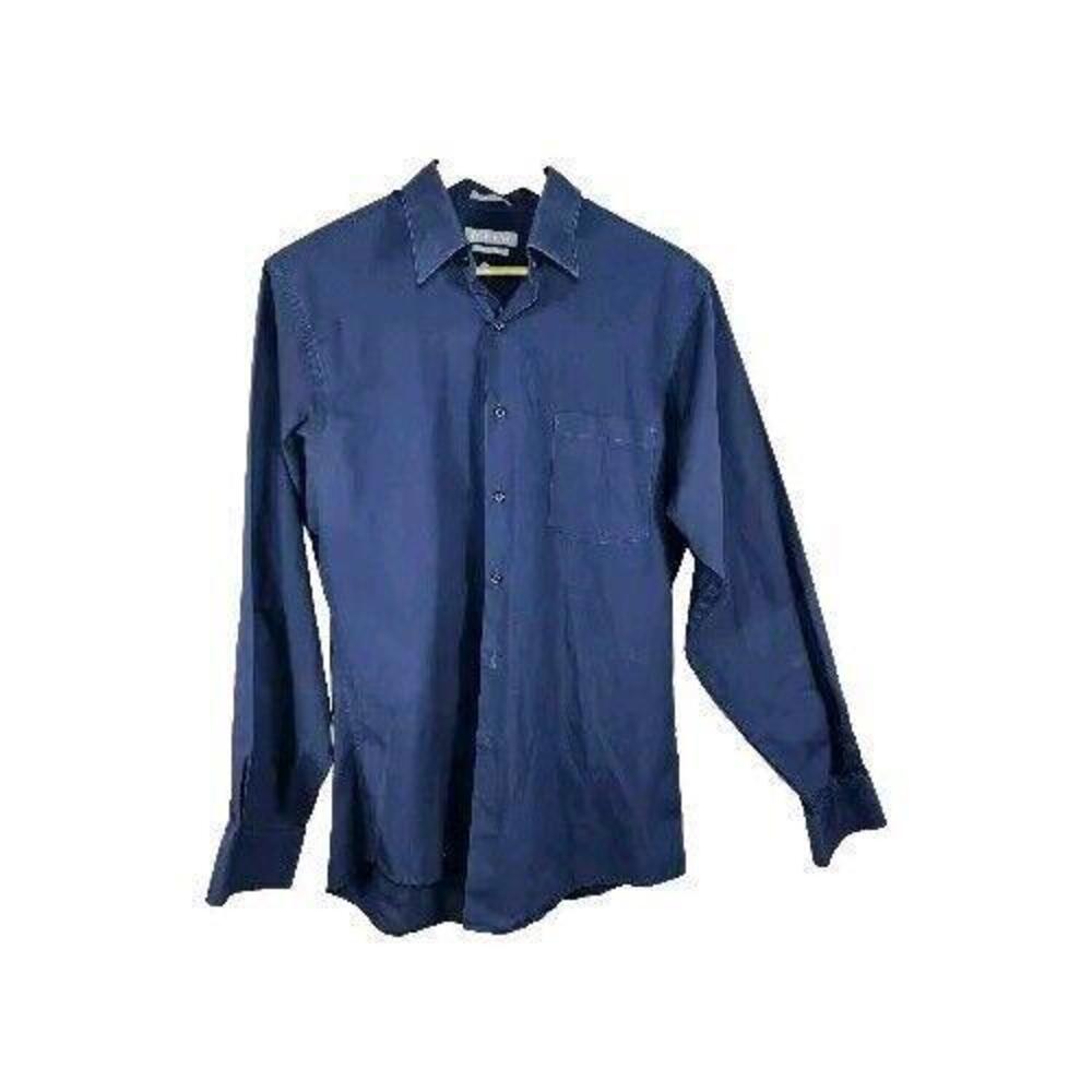 Van Hueson Poplin Men's Blue Fitted Button Down Shirt 15.5x34/35